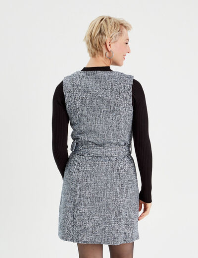 Robe cintrée ceinturée tweed bleu femme