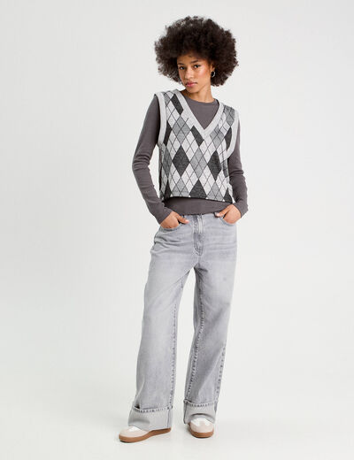 Pull sans manches gris clair femme