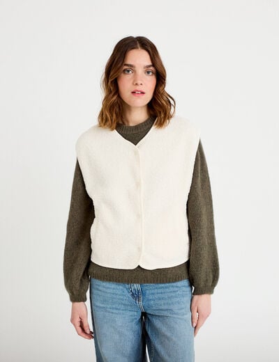 Gilet sans manches effet polaire ecru femme