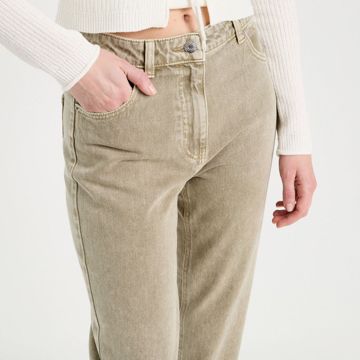 Jeans regular 5 poches vert pastel femme
