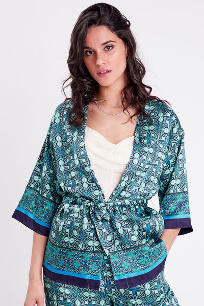 Veste esprit kimono droite vert menthe femme