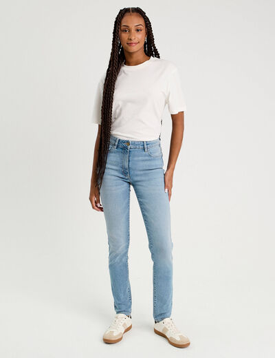Jeans slim 5 poches denim bleach femme