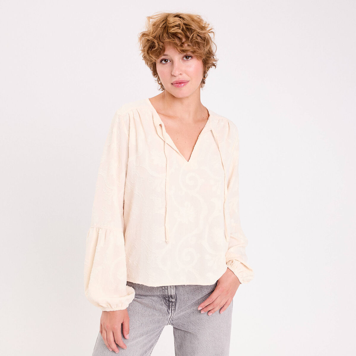 Blouse manches longues ecru femme