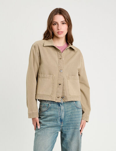 Veste droite boutonn&eacute;e vert pastel femme