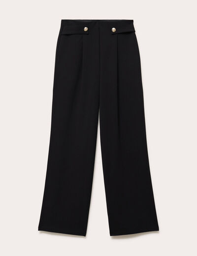 Pantalon large taille haute fluide noir femme