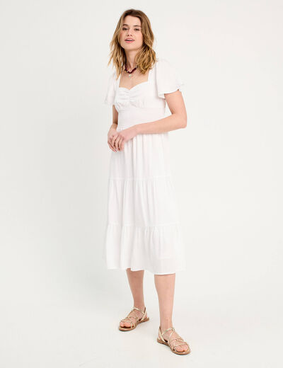 Robe longue évasée blanc femme