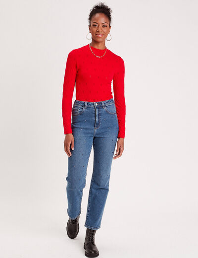 T-shirt sans couture cintré rouge femme