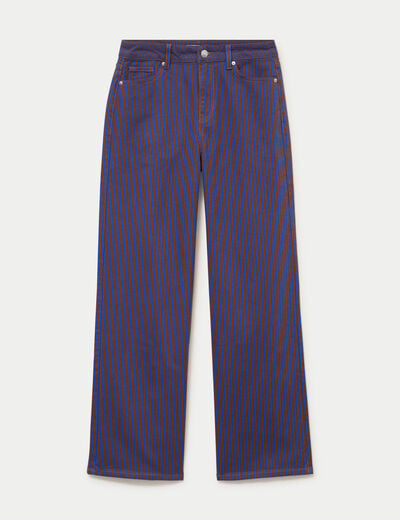 Jean wide leg ray&eacute; taille haute bleu femme