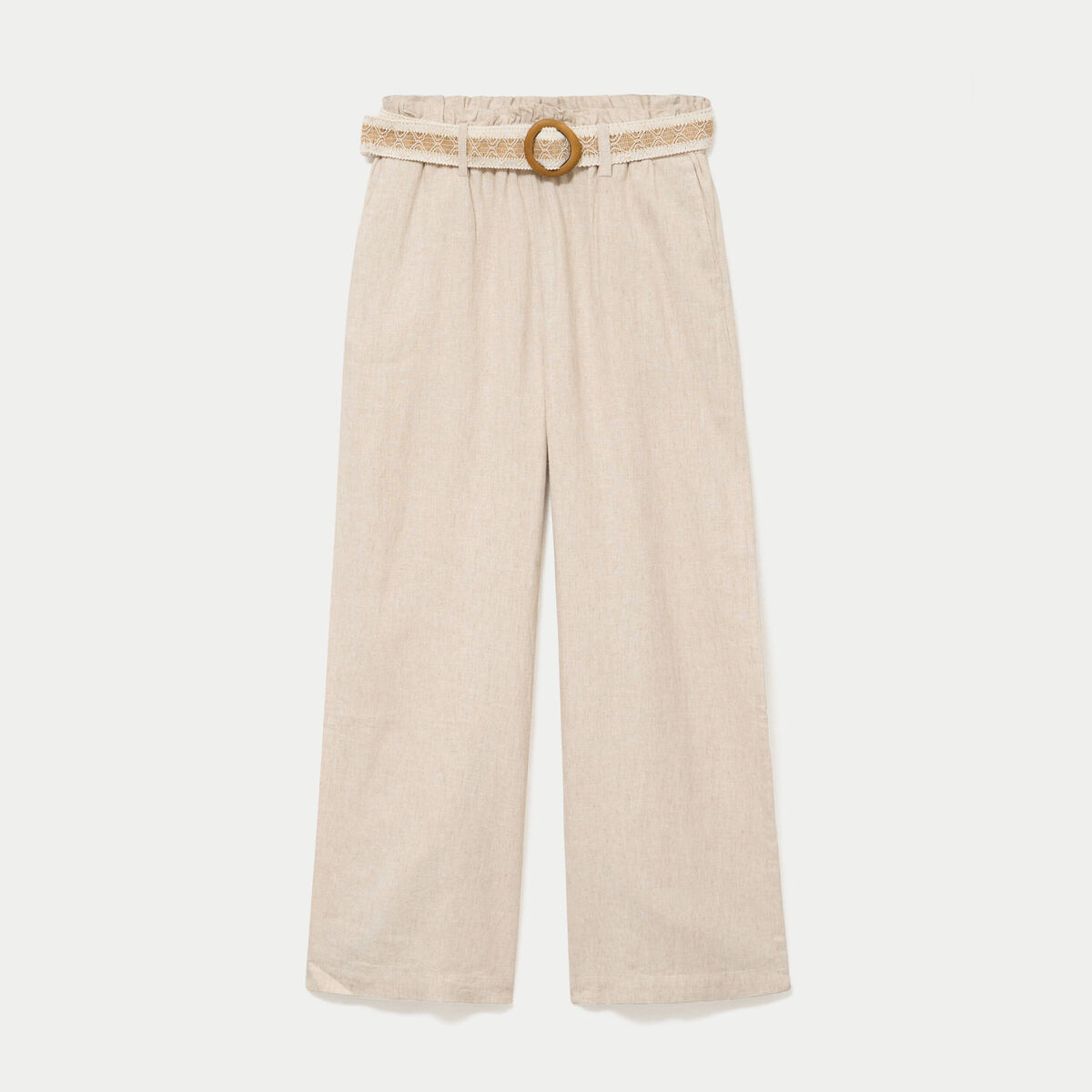 Pantalon large avec ceinture amovible beige femme