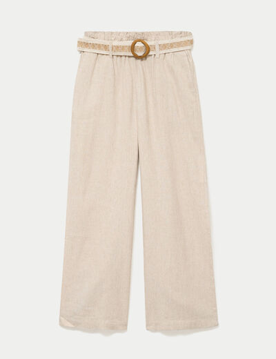 Pantalon large avec ceinture amovible beige femme