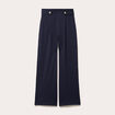 Pantalon bootcut taille haute fluide bleu fonc&eacute; femme