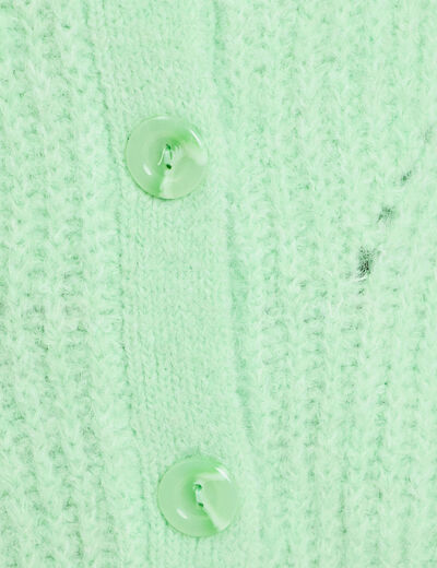 Gilet ajour&eacute; manches longues vert pastel femme