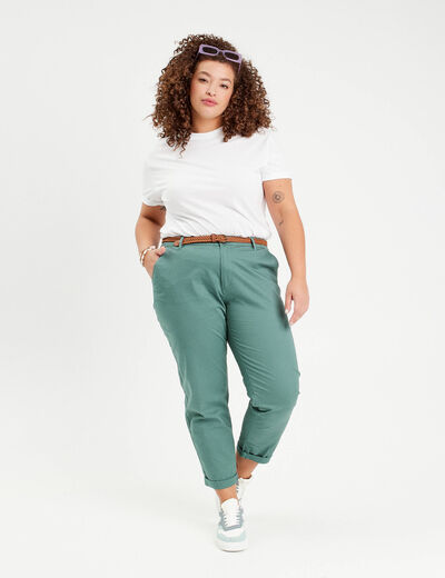 Pantalon chino 7/8ème vert foncé femme
