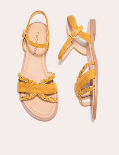 Sandales plates jaune or femme