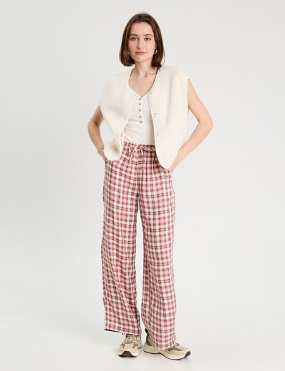 Pantalon large taille haute rose femme