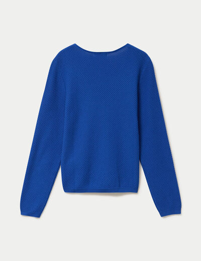 Pull col v manches longues bleu electrique femme