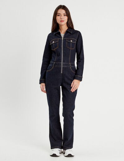 Combinaison pantalon en jean denim brut femme