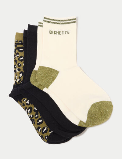 Lot de 3 paires de chaussettes vert kaki femme