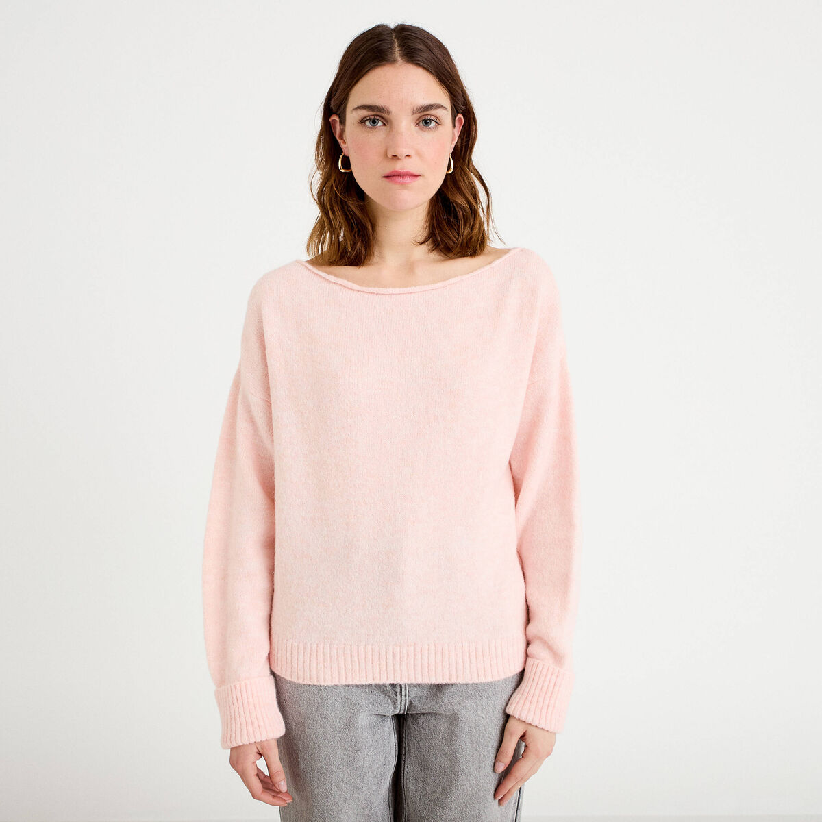 Pull col bateau rose clair femme