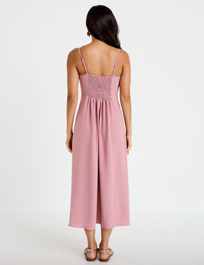 Robe longue &eacute;vas&eacute;e fendue vieux rose femme