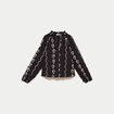 Blouse droite col am&eacute;ricain broderie noir femme