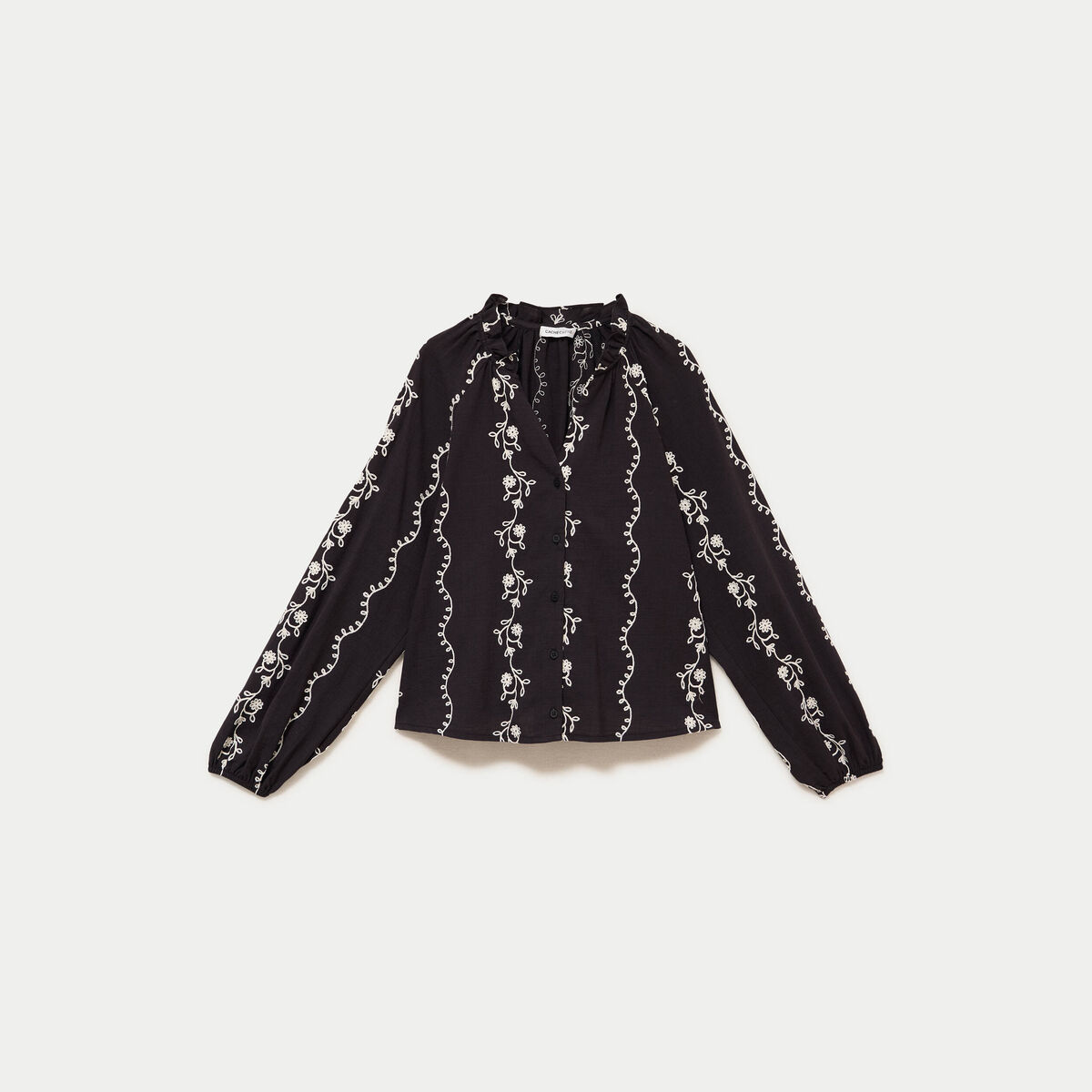 Blouse droite col am&eacute;ricain broderie noir femme