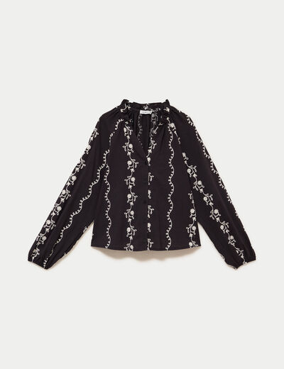 Blouse droite col am&eacute;ricain broderie noir femme