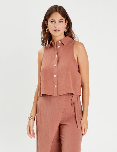 Chemise sans manches marron femme
