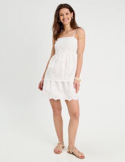 Robe évasée broderie anglaise blanc femme