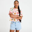 T-shirt droit cropped manches courtes beige femme