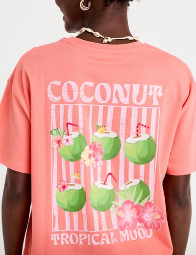 T-shirt oversize manches courtes rose corail femme