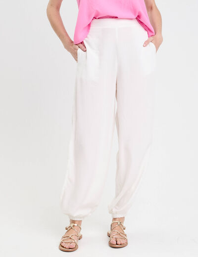 Pantalon large taille standard ecru femme