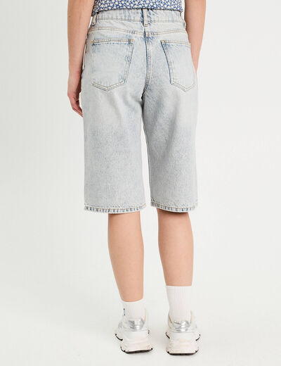 Bermuda large en jean denim bleach femme