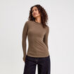 T-shirt manches longues c&ocirc;tel&eacute; vert kaki femme