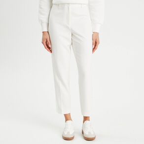 Pantalon carotte bandes satin ecru femme