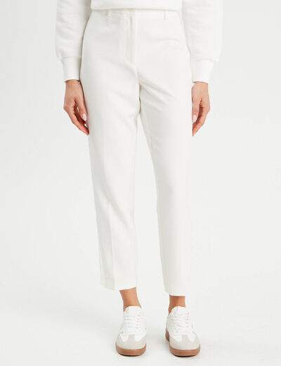 Pantalon carotte bandes satin ecru femme