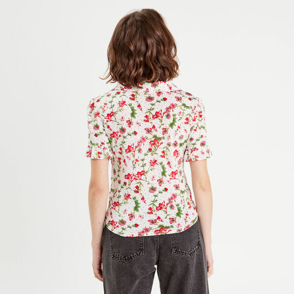Chemise manches courtes nouée blanc femme