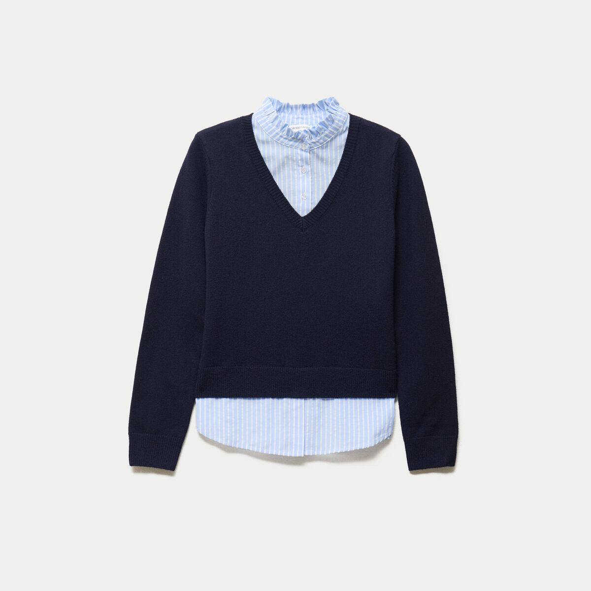 Pull 2-en-1 chemise bleu marine femme