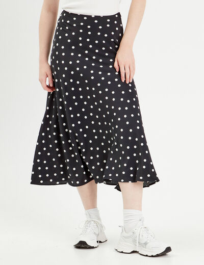 Jupe midi évasée fluide noir femme