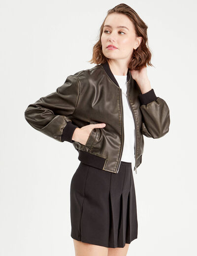 Veste bomber simili cuir noir femme