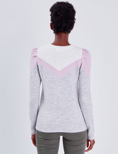 Pull épaules froncées gris clair femme