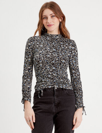 T-shirt col montant noir femme