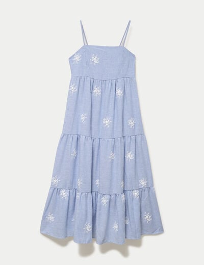 Robe longue &eacute;vas&eacute;e &agrave; fines bretelles blanc femme
