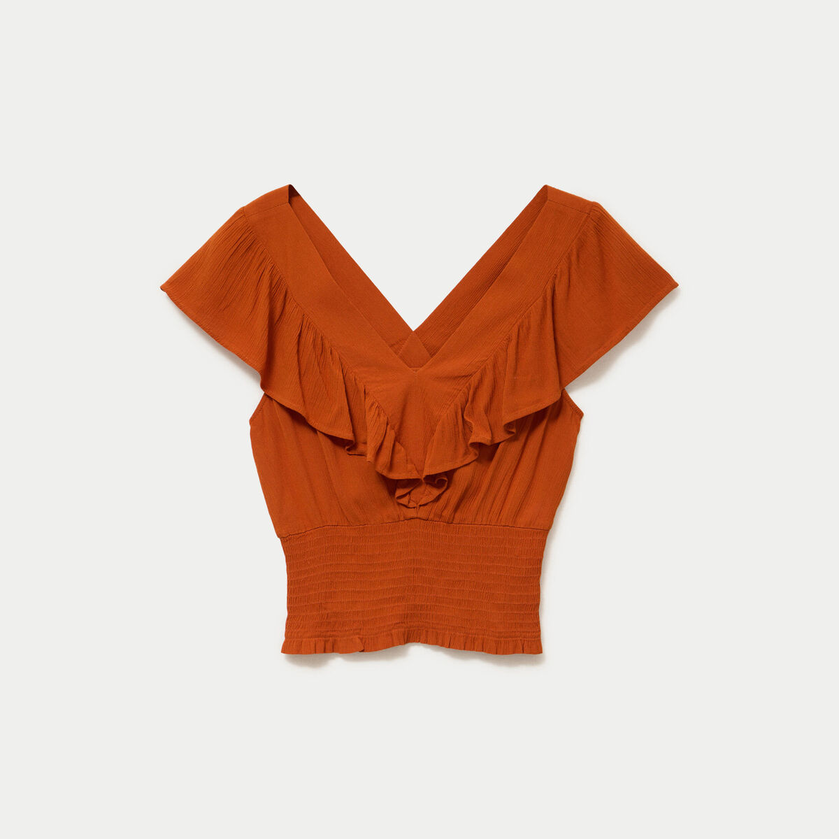 Blouse cintr&eacute;e cropped sans manches orange fonc&eacute; femme
