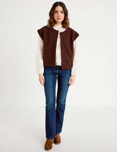 Gilet sans manches effet polaire marron fonc&eacute; femme