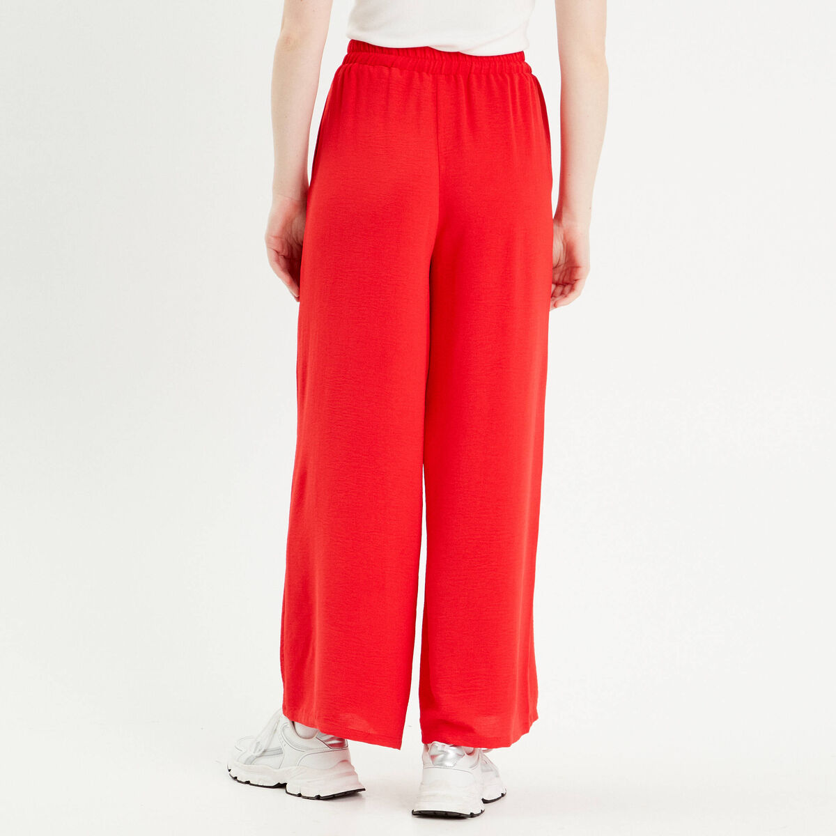 Pantalon large fluide rouge fluo femme