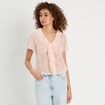 Top dentelle et volants rose clair femme