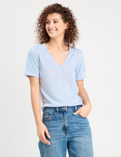 T-shirt manches courtes bleu clair femme