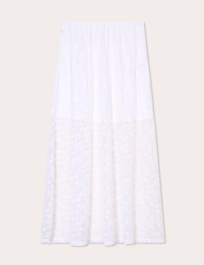 Jupe longue évasée dentelle blanc femme