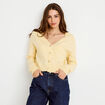 Gilet col v manches longues jaune clair femme